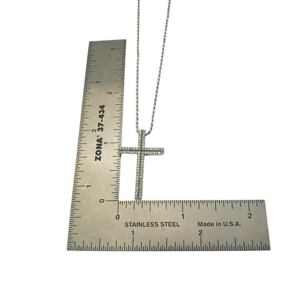 Vintage 14 Karat White Gold Diamond Cross Pendant Necklace #10491 - Picture 9 of 9